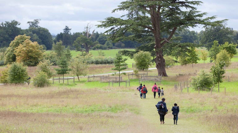 Visitors walking in the parkland at Croome, Worcestershire